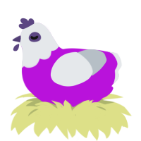 Gem, a amethyst and mist chicken with a head pattern