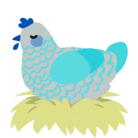 A silver and aqua chicken with a lace pattern