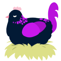 A tumblr and amethyst chicken with a neck-speckle pattern