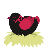 A sable and crimson chicken with a neck-speckle pattern