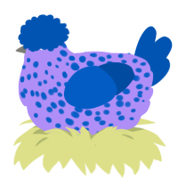 A lilac and ultramarine chicken with a speckle pattern