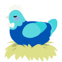 A ultramarine and aqua chicken with a head pattern