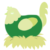 Apple, a viridian and lemon chicken with a head pattern