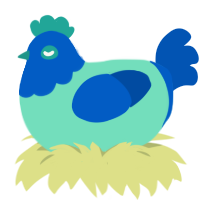 A mint and ultramarine chicken with a head pattern