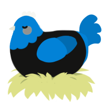 A black and sapphire chicken with a head pattern