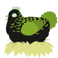 A sable and chartreuse chicken with a half-lace pattern