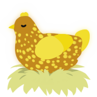 A ochre and yellow chicken with a speckle pattern