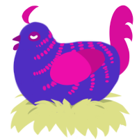 A indigo and fuchsia chicken with a half-bar pattern