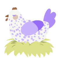A white and lilac chicken with a speckle pattern