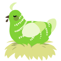 A grass and apple chicken with a half-bar pattern