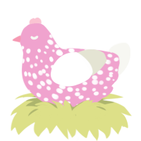 A pink and white chicken with a speckle pattern