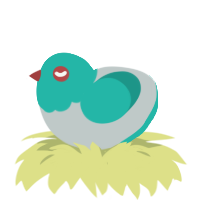 A silver and turquoise chicken with a head pattern