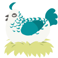 A white and teal chicken with a half-lace pattern
