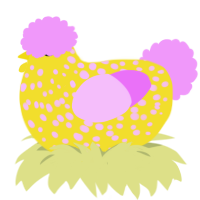 A yellow and lavender chicken with a speckle pattern