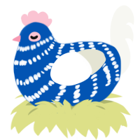 A ultramarine and white chicken with a bar pattern