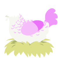 Kalliope, a white and lavender chicken with a half-lace pattern