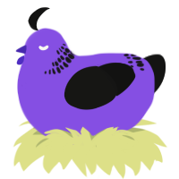 Vratina, a blurple and black chicken with a neck-band pattern