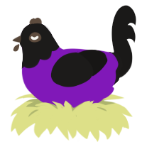A violet and sable chicken with a head pattern