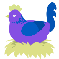 highlight, a blurple and ultramarine chicken with a neck-speckle pattern
