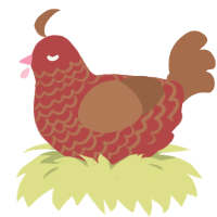 A red and brown chicken with a lace pattern