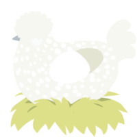 A white chicken with a speckle pattern