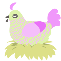 Buddy, a apple and lavender chicken with a lace pattern