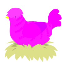 Flamingo, a orchid and amethyst chicken with a half-bar pattern
