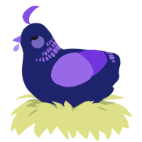A navy and blurple chicken with a neck-band pattern