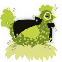 Petri, a chartreuse and lime chicken with a speckle pattern