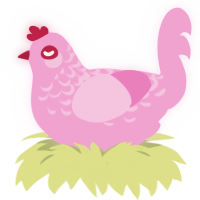 A pink chicken with a half-lace pattern