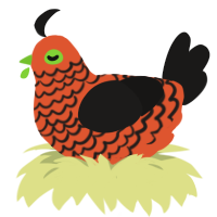A vermilion and sable chicken with a lace pattern