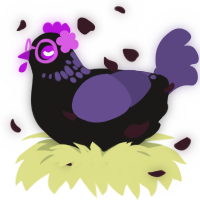 End, a sable and overcast chicken with a neck-speckle pattern