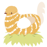 Esme, a honey and cream chicken with a bar pattern