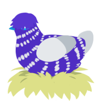 A indigo and mist chicken with a bar pattern