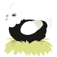 A sable and white chicken with a head pattern