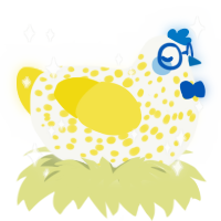 A white and yellow chicken with a speckle pattern