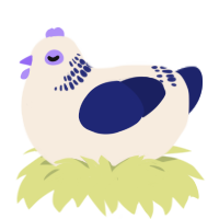 A cream and navy chicken with a neck-band pattern