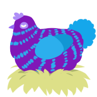Ourple, a violet and sky chicken with a bar pattern