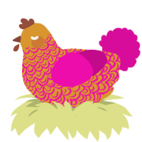 A orange and fuchsia chicken with a double-lace pattern