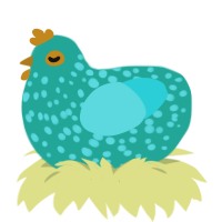 A turquoise and aqua chicken with a speckle pattern