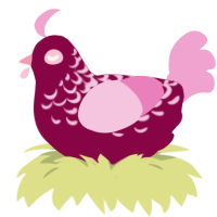 A maroon and pink chicken with a half-lace pattern