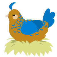 Breeding Fodder, a ochre and sapphire chicken with a half-lace pattern