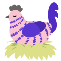 A rose and indigo chicken with a bar pattern