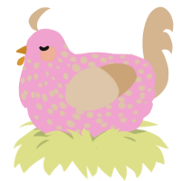 A pink and beige chicken with a speckle pattern