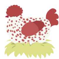 (unnamed), a white and red chicken with a speckle pattern