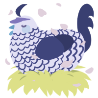 sulphur, a lilac and navy chicken with a lace pattern