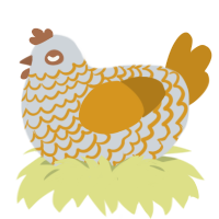 A mist and ochre chicken with a lace pattern