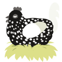 thing, a sable and white chicken with a speckle pattern