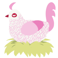 Pale rose, a white and pink chicken with a double-lace pattern
