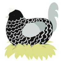 A black and silver chicken with a lace pattern